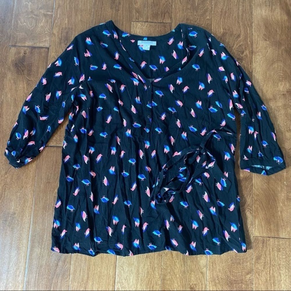 Motherhood maternity black bird blouse size L